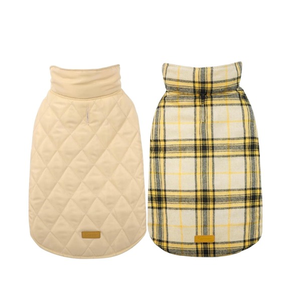 Kuoser Dogs‎ Size M Quilted Vest Jacket Reversible Yellow Plaid And Cream New - Picture 6 of 7